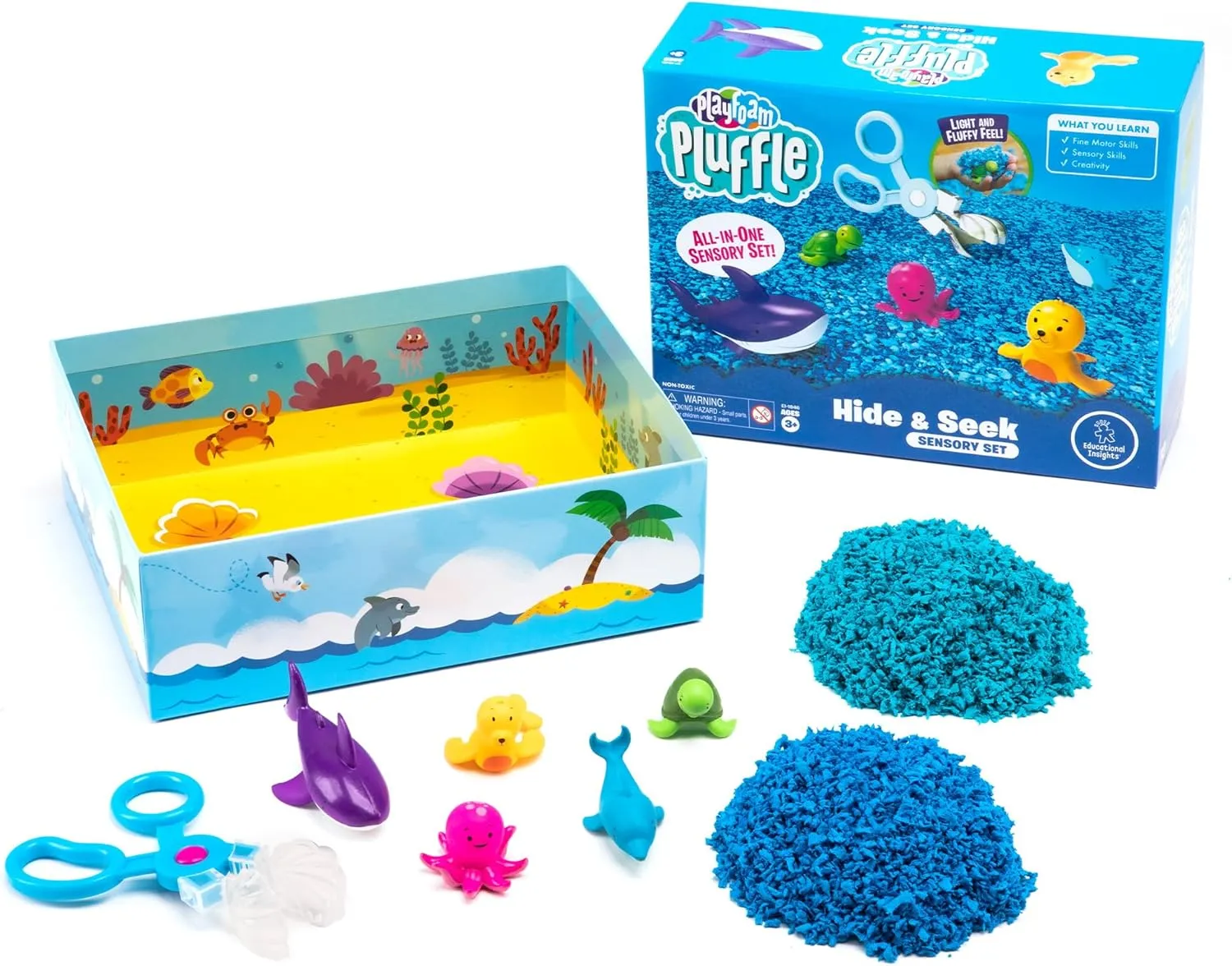 Educational Insights Pluffle® Ocean Sensory Set with 2 Colors of Pluffle, 9 Piece Set, Ages 3 