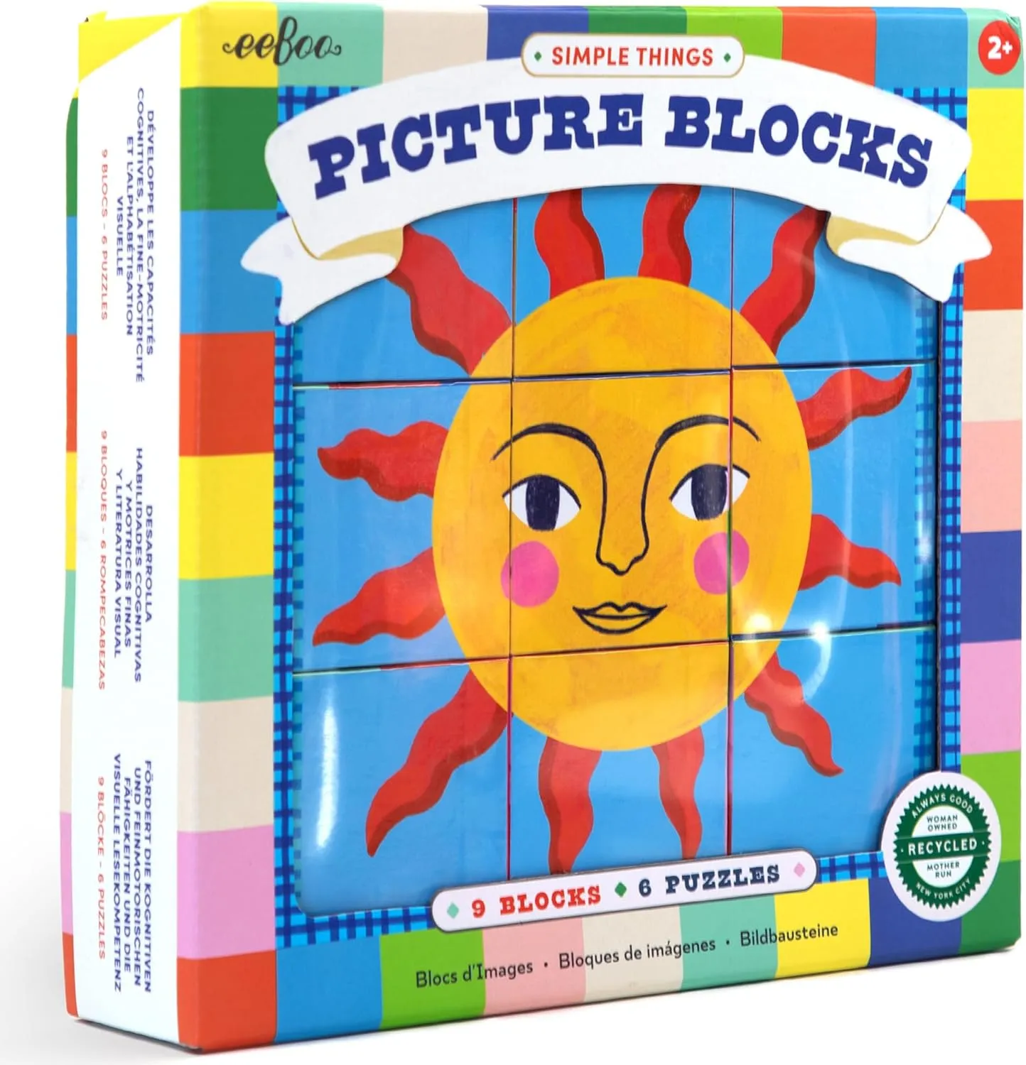 eeBoo: Simple Things Picture Blocks - 9pc, 2.5" Blocks, Solve 6 Animal/Nature Puzzles, Stacking & Sorting Toy, Develop Cognitive & Fine Motor Skills
