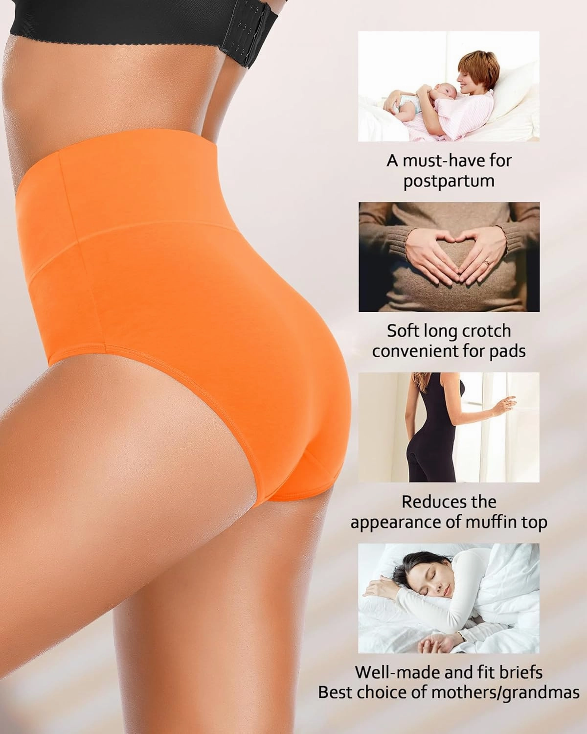 Eiggam Tummy Control Underwear Soft High Waisted underwear Full Coverage Briefs Breathable Postpartum Cotton Womens Panties