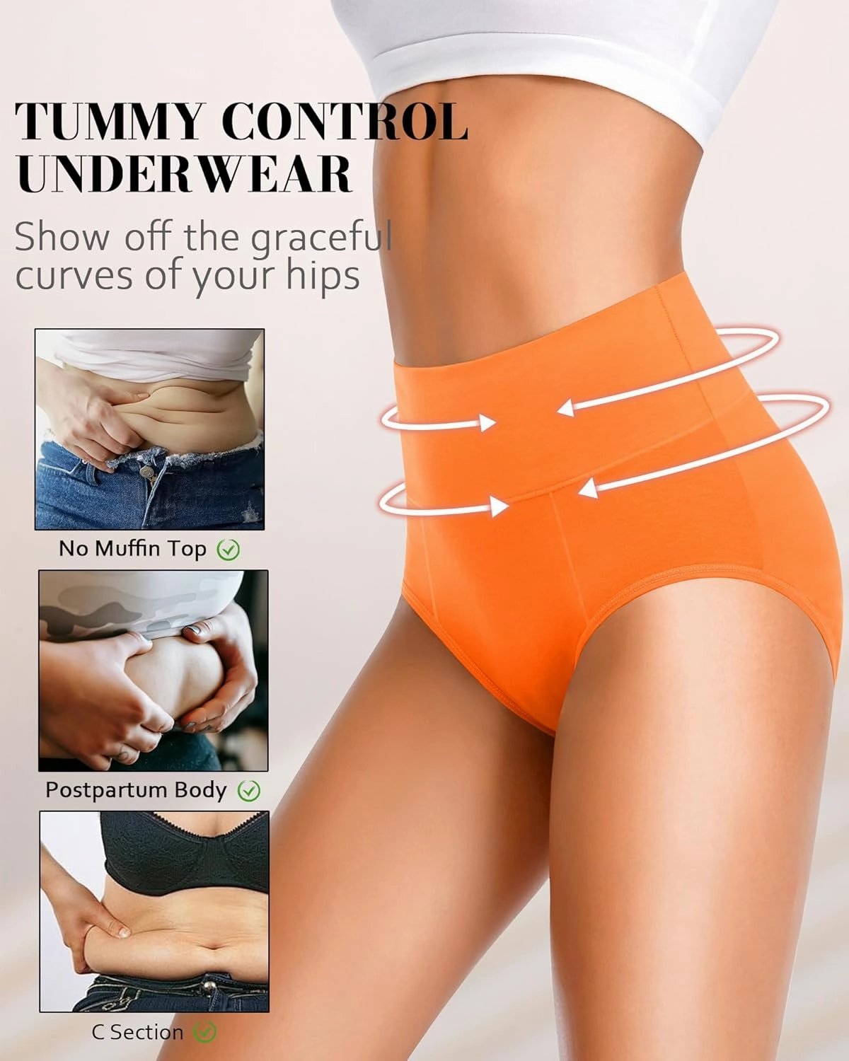 Eiggam Tummy Control Underwear Soft High Waisted underwear Full Coverage Briefs Breathable Postpartum Cotton Womens Panties