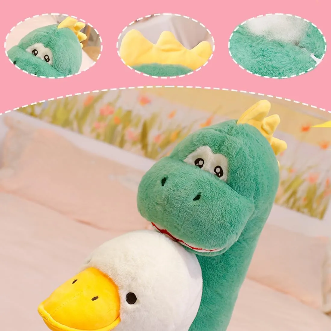ELAINREN Cute Long Neck Dinosaur Plush Toy Furry Plesiosaur Dinosaur Stuffed Animals Pillow Super Soft Green Dino Plushie Dolls Gifts/27.5''