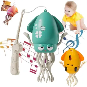 Electric Dancing Octopus Toy, Crawling Dancing Automatic Obstacle Avoidance Octopus Sensor Toy, Automatic Swing Magic Obstacle Avoidanceoctopus with LED & Music, Self-Navigating (Yellow)