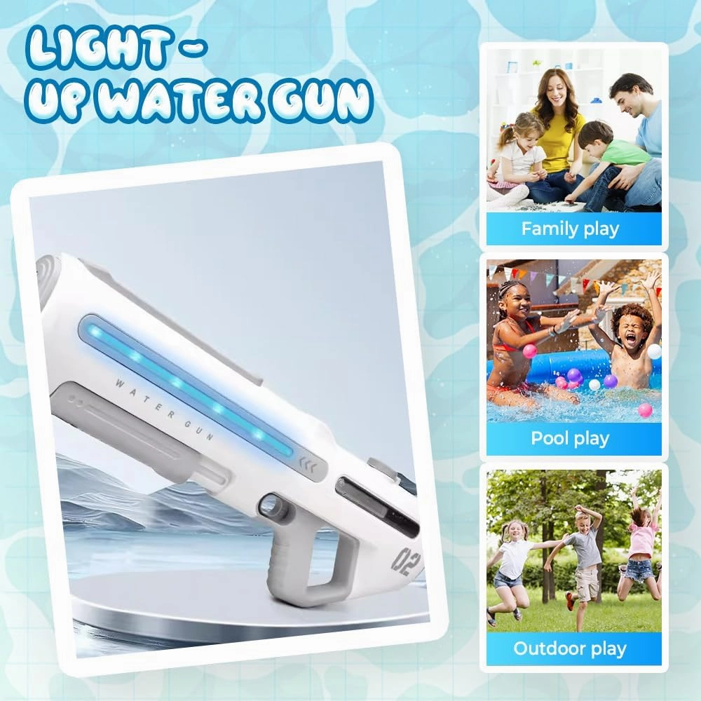 Electric Water Gun for Kids Adults, 2025 New Powerful Automatic Squirt Gun Watergun, Long Range Electric Water Blaster with LED, Outdoor Pool Toy Gift (Gray)