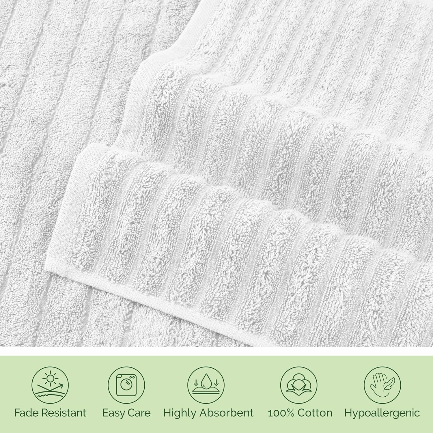 Elegant Comfort 100% Turkish Cotton Corduroy Ribbed Luxury Bath Towels 6-Piece Set, Premium Feel - Quick Dry, Highly Absorbent, Contains 2 Bath Towels, 2 Hand Towels, and 2 Washcloths, White