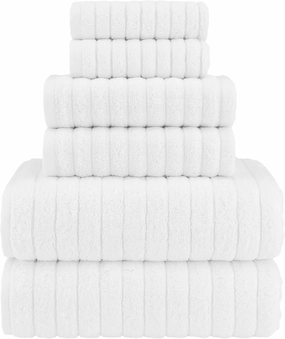 Elegant Comfort 100% Turkish Cotton Corduroy Ribbed Luxury Bath Towels 6-Piece Set, Premium Feel - Quick Dry, Highly Absorbent, Contains 2 Bath Towels, 2 Hand Towels, and 2 Washcloths, White