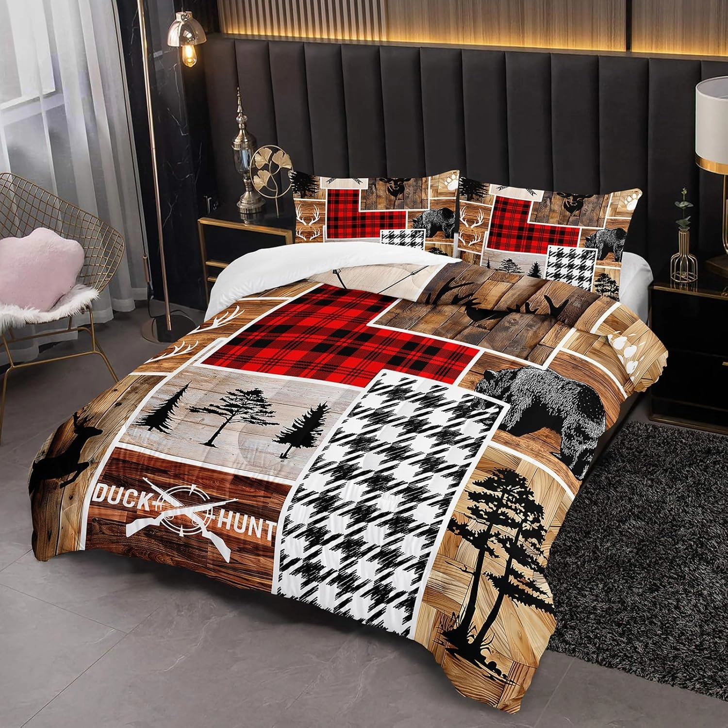Elk Deer Twin Comforter Set, Black Bear Wildlife Bedding Comforter Sets, Rustic Cabin Farm Forest Hunting Enthusiast Bedding Decoration, Western Farmhouse Decor for Boys Men.