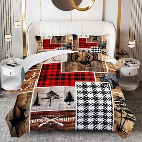 Elk Deer Twin Comforter Set, Black Bear Wildlife Bedding Comforter Sets, Rustic Cabin Farm Forest Hunting Enthusiast Bedding Decoration, Western Farmhouse Decor for Boys Men.