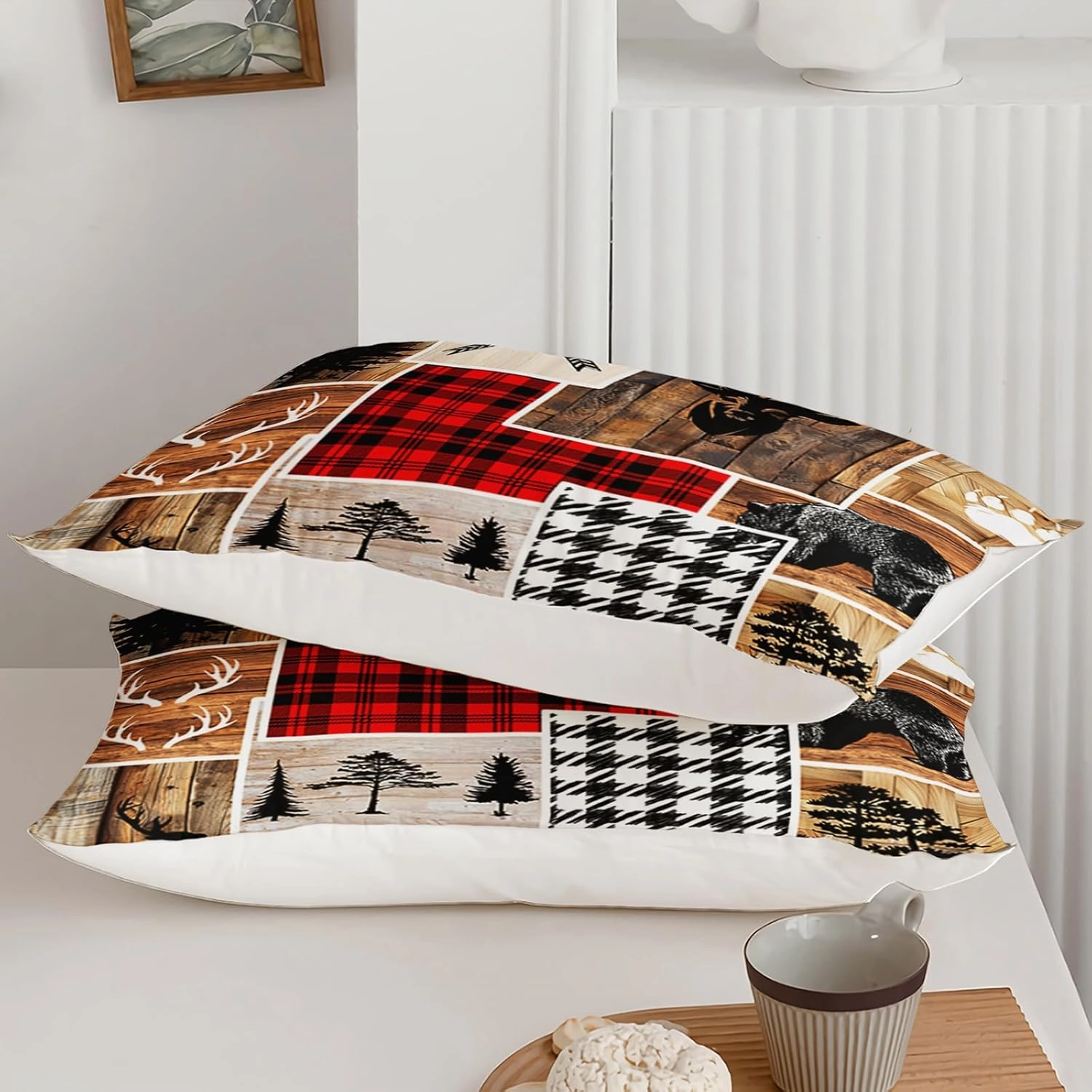 Elk Deer Twin Comforter Set, Black Bear Wildlife Bedding Comforter Sets, Rustic Cabin Farm Forest Hunting Enthusiast Bedding Decoration, Western Farmhouse Decor for Boys Men.