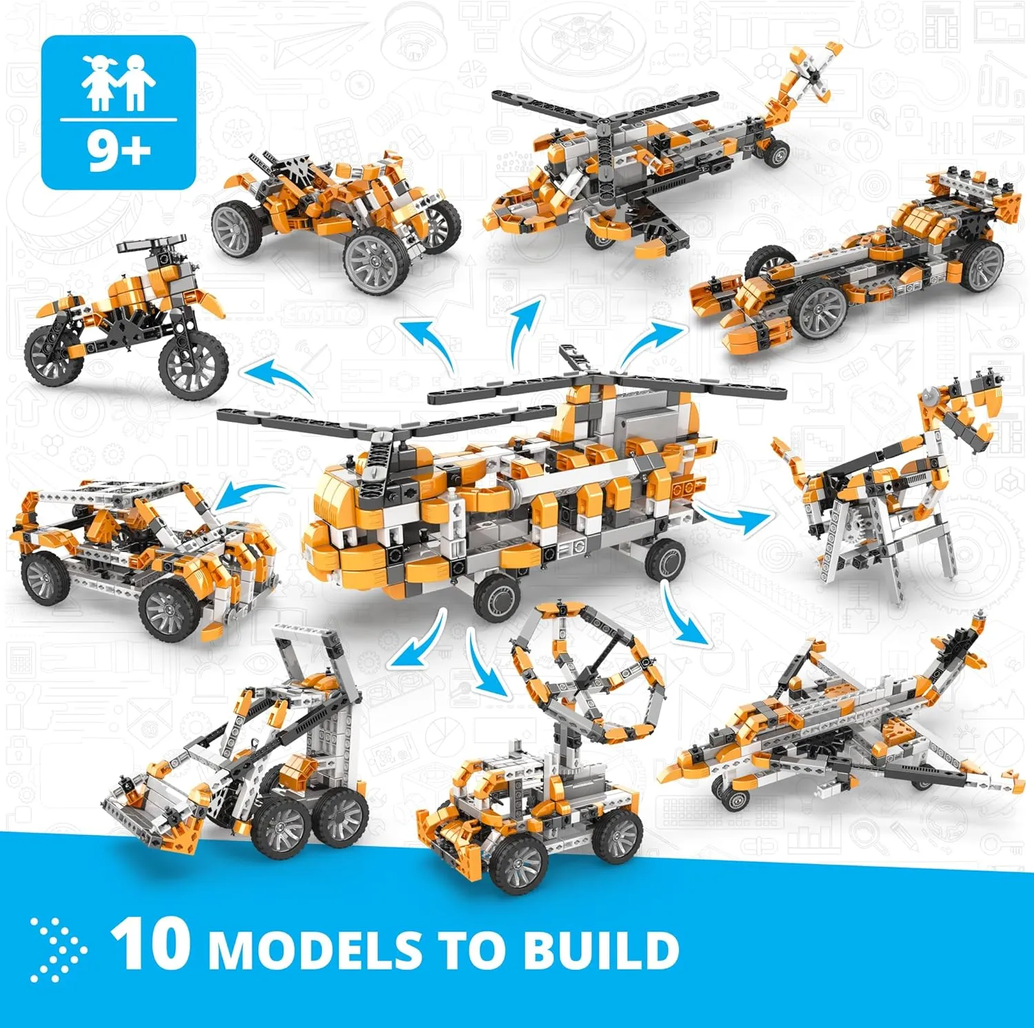 Engino Inventor STEM Toys, Motorized Double-Blade Helicopter, Construction Toys for Kids 9 , Building Kit, STEM Kits, Gifts for Boys & Girls