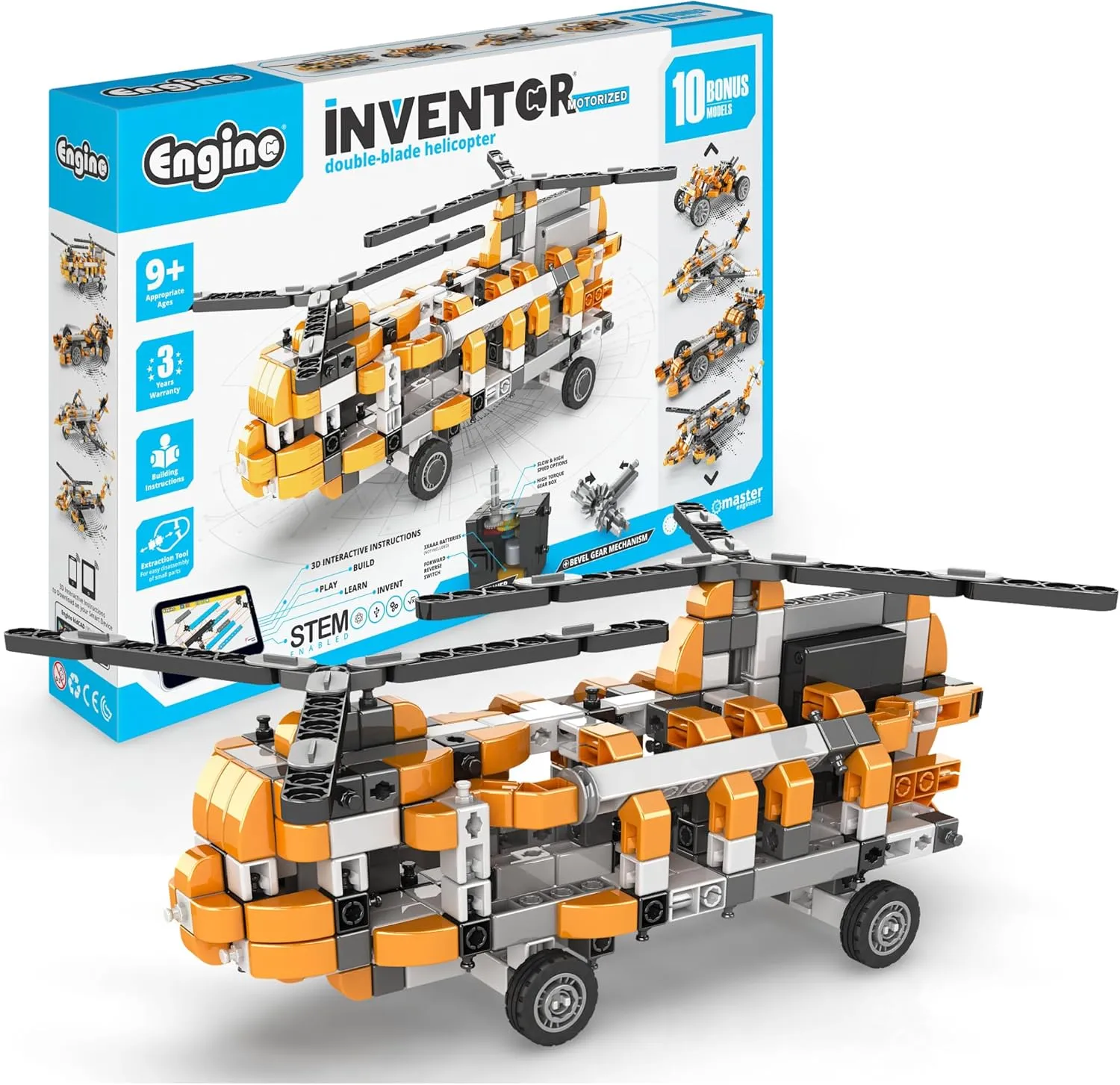 Engino Inventor STEM Toys, Motorized Double-Blade Helicopter, Construction Toys for Kids 9 , Building Kit, STEM Kits, Gifts for Boys & Girls