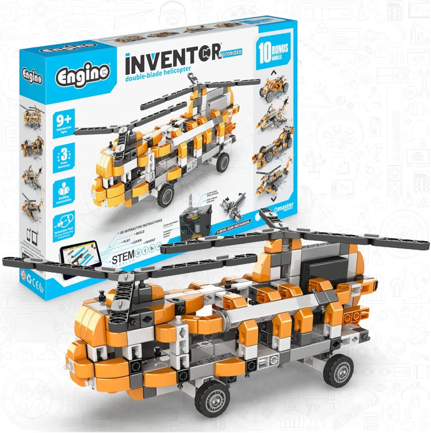 Engino Inventor STEM Toys, Motorized Double-Blade Helicopter, Construction Toys for Kids 9 , Building Kit, STEM Kits, Gifts for Boys & Girls