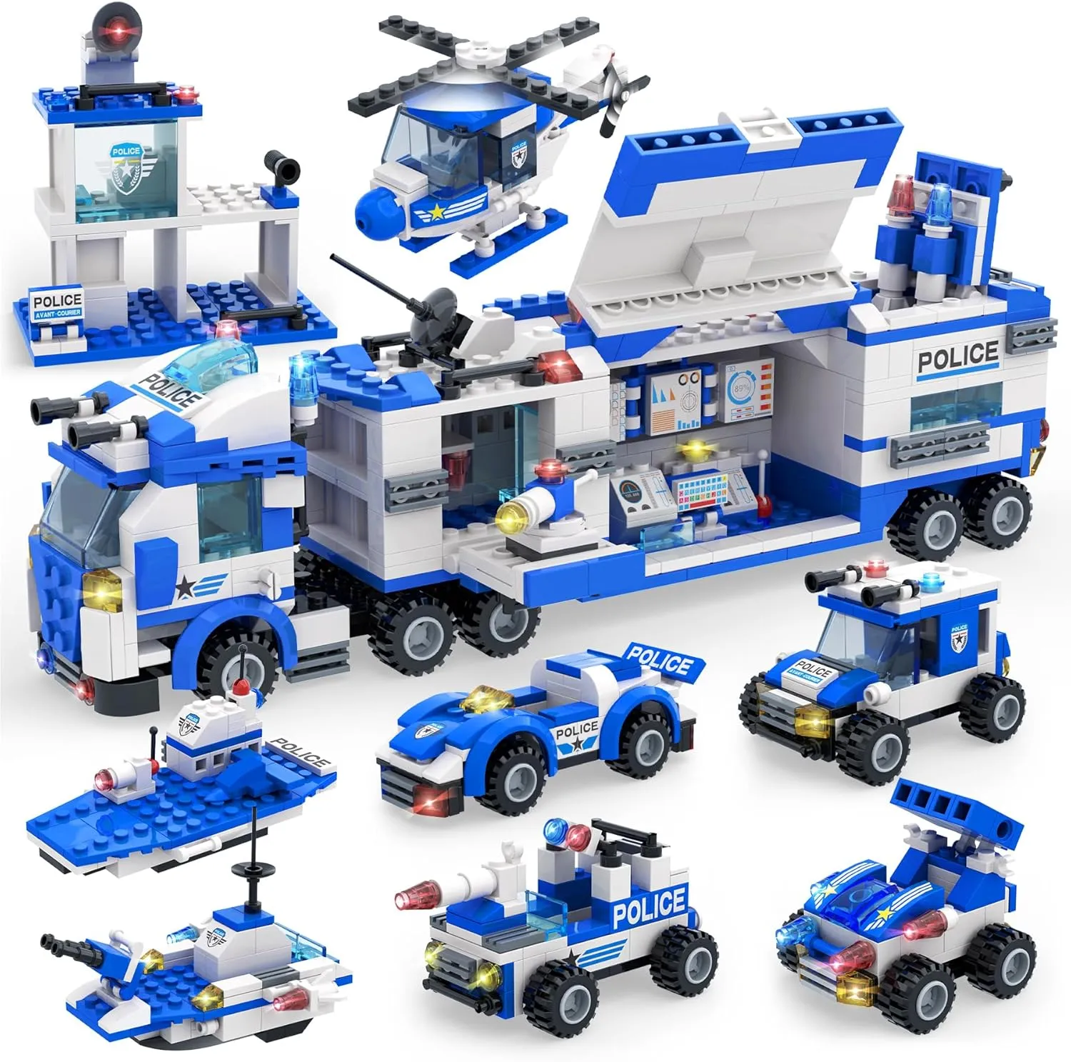 EP EXERCISE N PLAY 1338 Pieces City Police Car Building Sets, Police Station Truck Toy Blocks Set with Prison Helicopter Cop Car Boat for Boys and Kids Aged 6-12