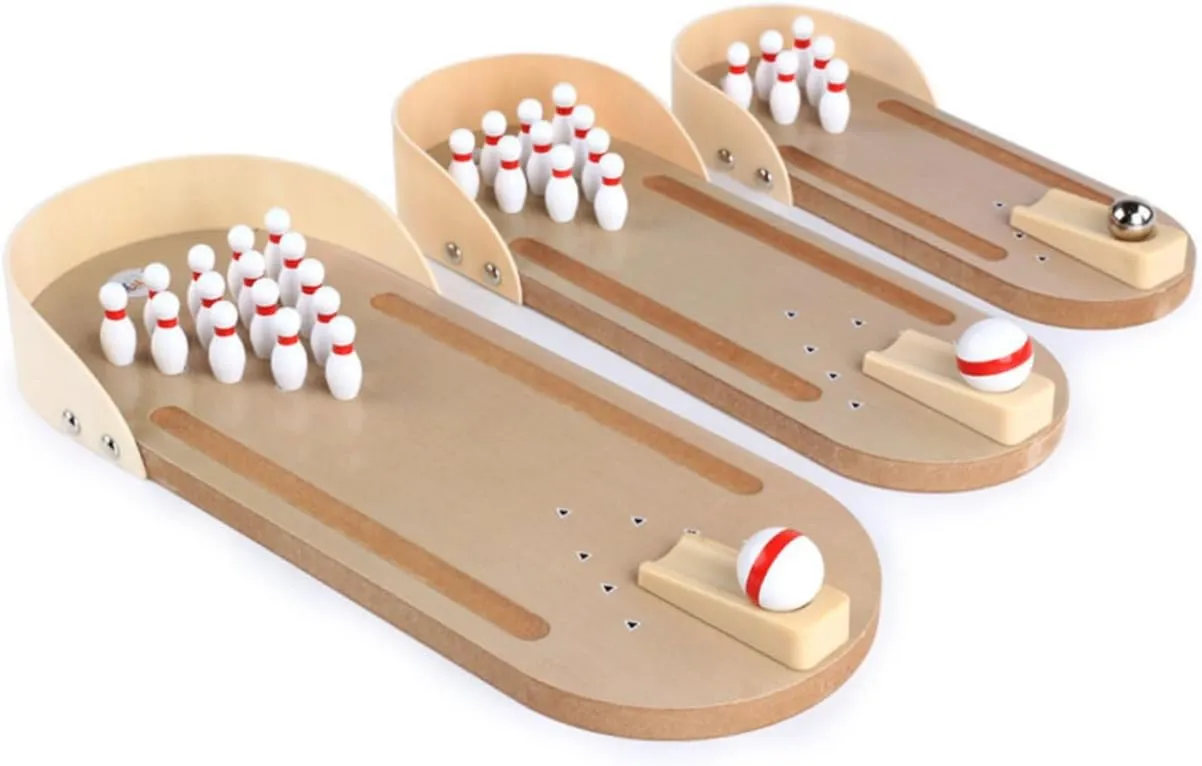 ERINGOGO 2sets Mini Desktop Bowling and Basketball Game Set Interactive Wooden Toys for Family Fun Educational Play Relief for Schools Bars and Living Rooms Bundle