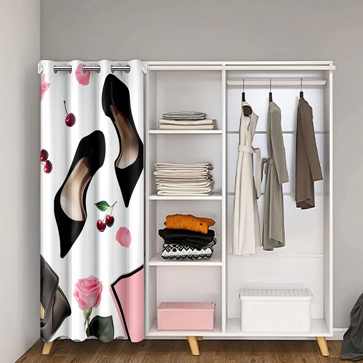 Erosebridal High Heel Door Curtains 34" W X 80" L Handbag 30%-50% Darkening Blackout Curtain for Girls Women Macarons Rose Cherry Fantasy White Pink Black Door Drape Privacy Window Treatment