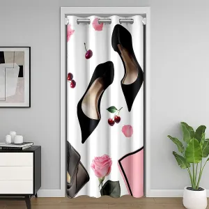 Erosebridal High Heel Door Curtains 34" W X 80" L Handbag 30%-50% Darkening Blackout Curtain for Girls Women Macarons Rose Cherry Fantasy White Pink Black Door Drape Privacy Window Treatment