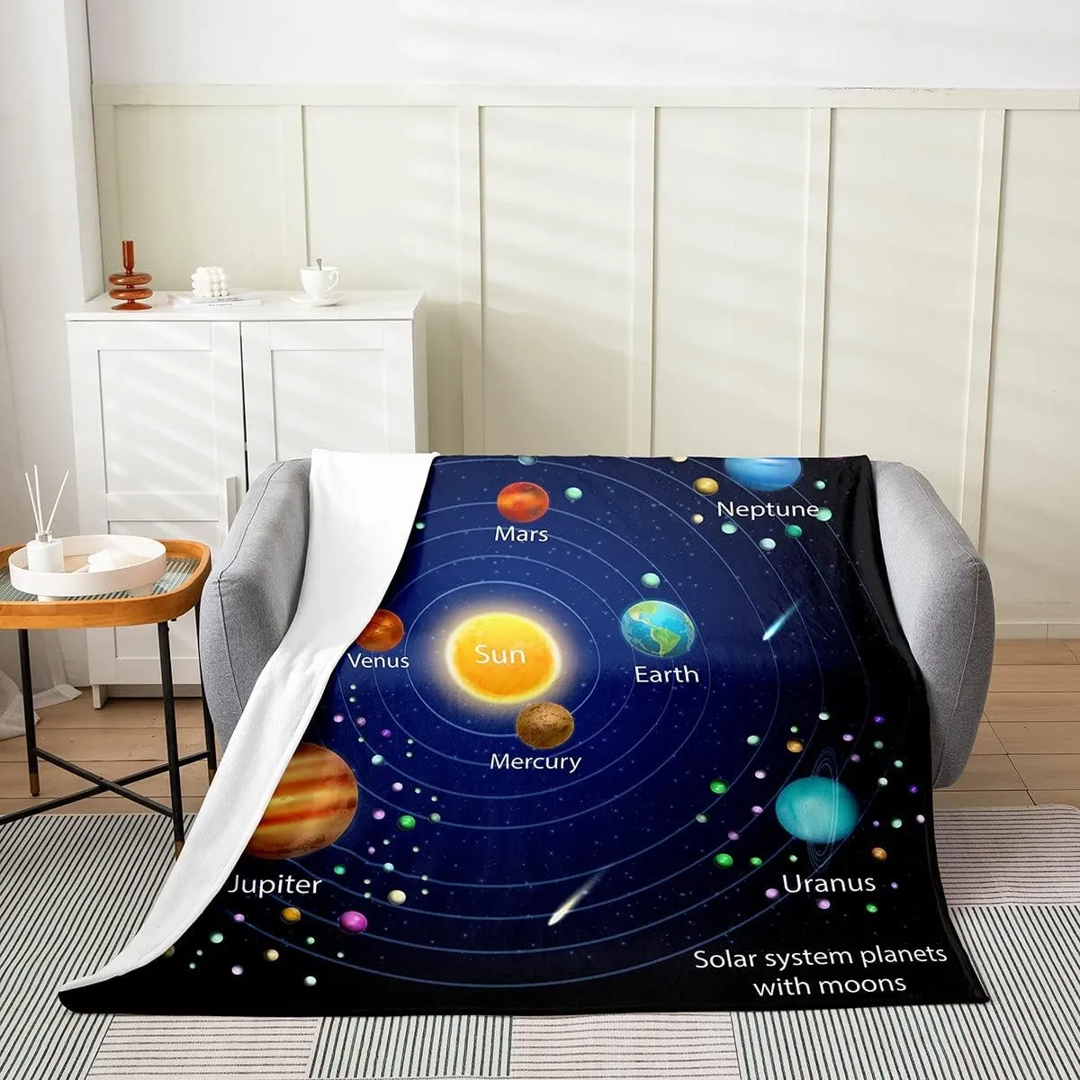 Erosebridal Kids Outer Space Flannel Blanket,Boys Starry Sky Galaxy Blanket Throw 50x60 Planet Space Throw Blanket for Girls Teens Adult Bedroom Decor,Solar System Cosmos Fleece Blanket,Blue Purple