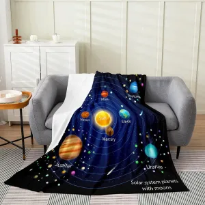 Erosebridal Kids Outer Space Flannel Blanket,Boys Starry Sky Galaxy Blanket Throw 50x60 Planet Space Throw Blanket for Girls Teens Adult Bedroom Decor,Solar System Cosmos Fleece Blanket,Blue Purple