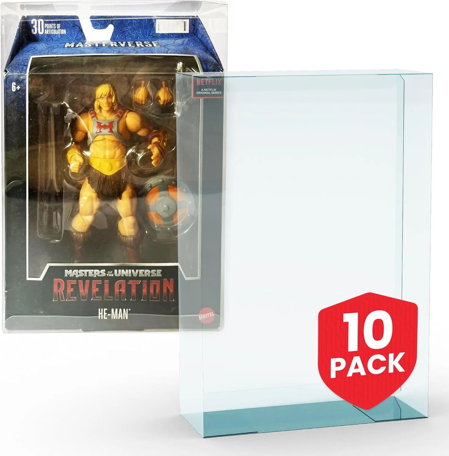 EVORETRO 0.40 mm Thick PET Protector for Masters of The Universe Revelation Armor with Hanger Pack of 10 - Crystal Clear Display, Durable, Impact-Resistant Collectible Action Figure Display Case