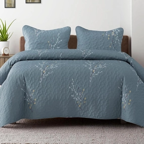 Exclusivo Mezcla Reversible Boho Quilt Set Queen Size, 3 Pieces Flowers Blue All Season Bedspreads, Ultra Soft Floral Coverlet Bedding Set with Printed Pattern (1 Quilt, 2 Pillow Shams)