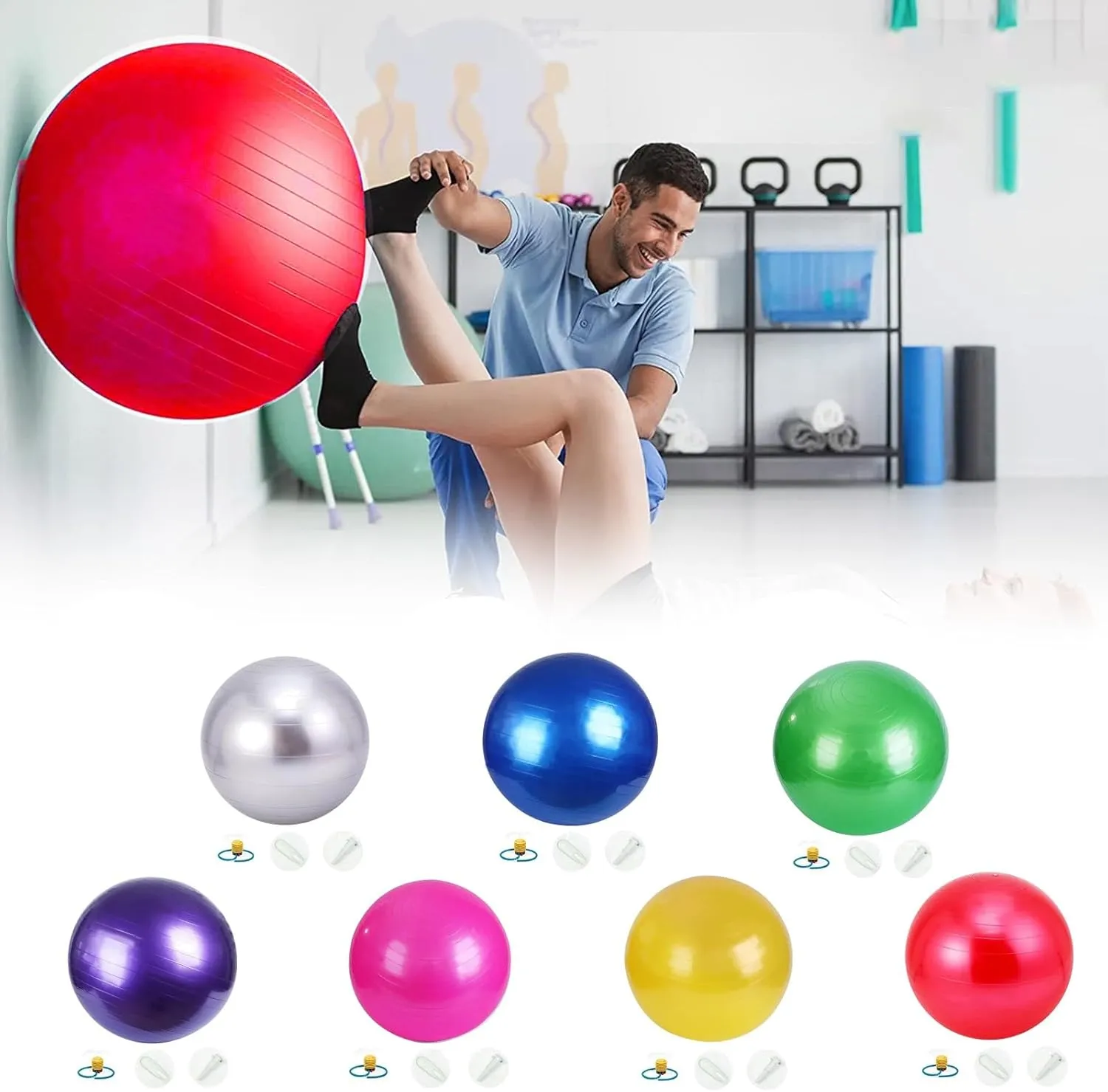 Exercise Ball Yoga Ball,Anti-Burst and Slip Resistant Stability Ball with Quick Pump,3 Sizes Workout Ball,Yoga Ball Chair,Swiss Ball for Home Gym Fitness Physical Therapy Pilates Balance
