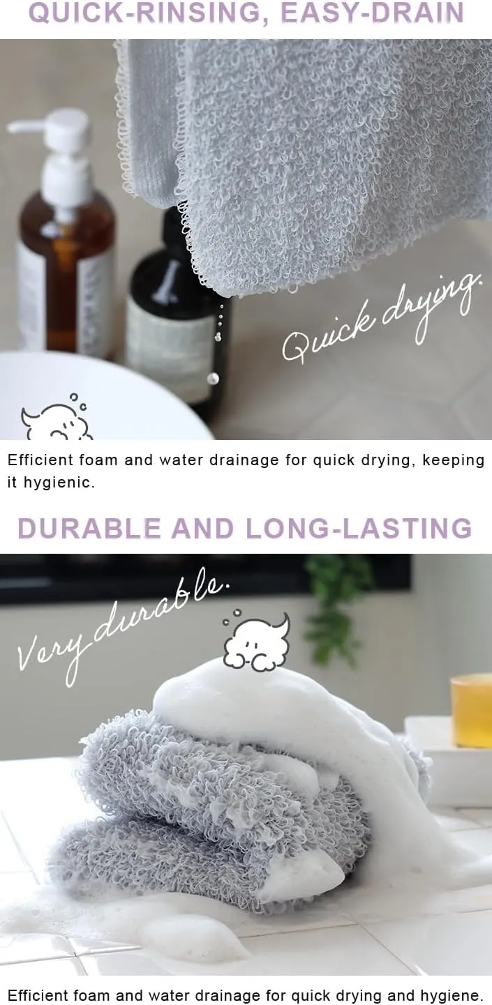 Exfoliating Shower Towel - Soft Washcloth for Rich, Luxurious Lather - Lavender - Made in Japan