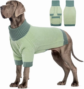 Extra Large Sweater, Warm Clothes With Leash Hole, Christmas Pullover for Dogs Boy Girl, Winter Turtleneck Jumper for Rottweiler, Alaskan, Great Dane, Green 4XL