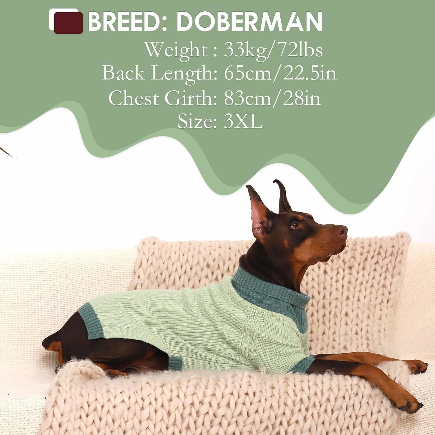 Extra Large Sweater, Warm Clothes With Leash Hole, Christmas Pullover for Dogs Boy Girl, Winter Turtleneck Jumper for Rottweiler, Alaskan, Great Dane, Green 4XL