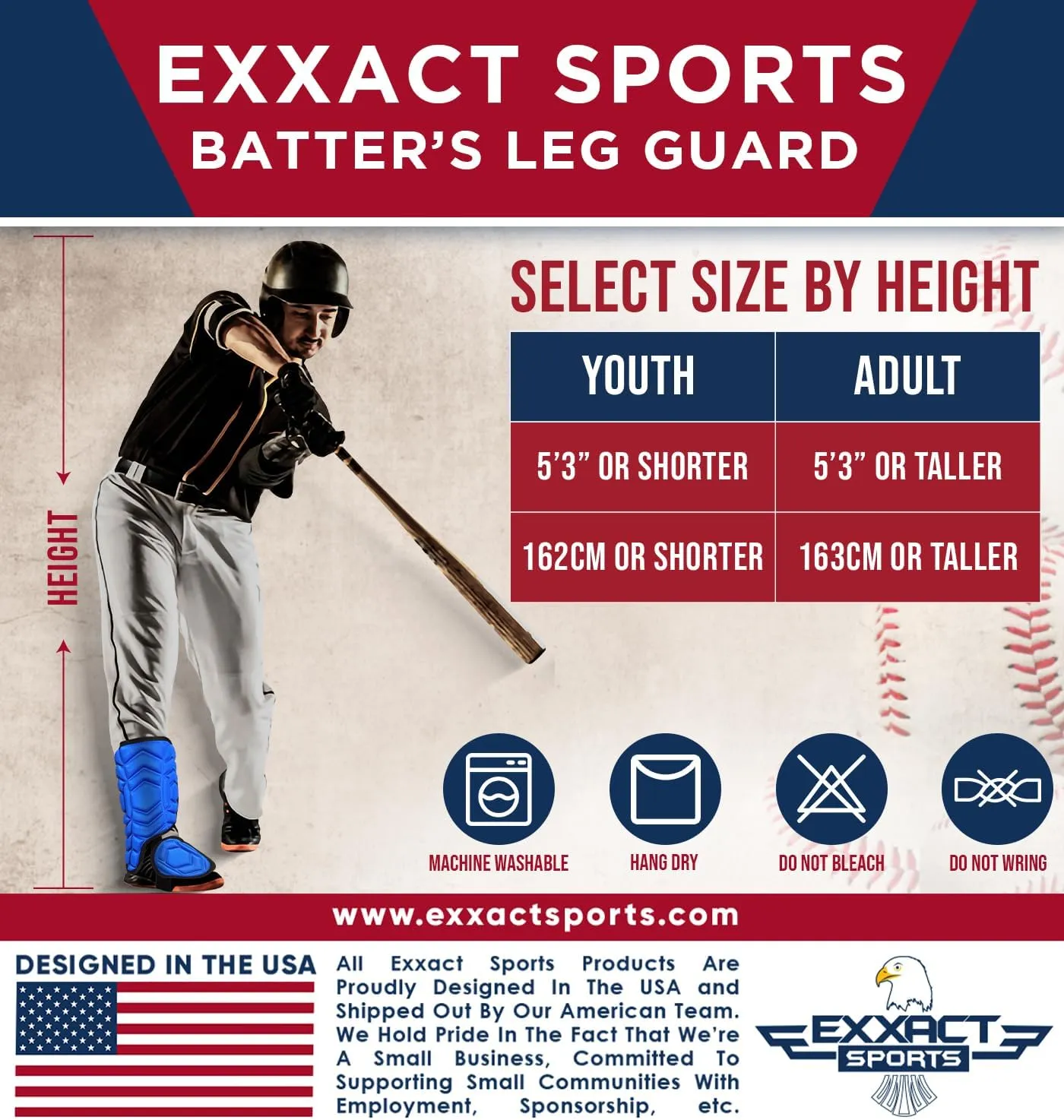 Exxact Sports Batter's Baseball Leg Guard with Adjustable Straps, Shin Guard Baseball Youth & Adult Size