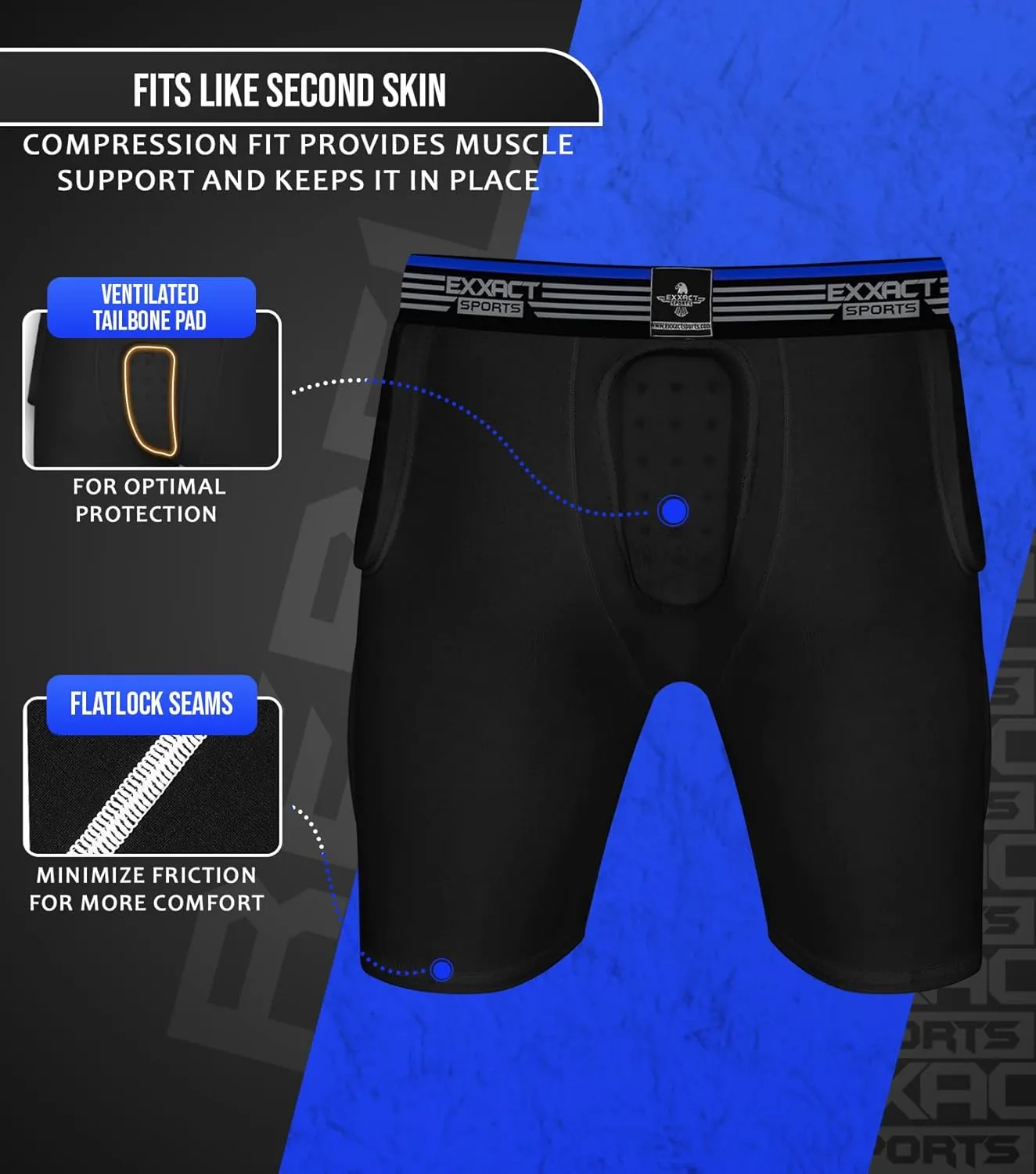 Exxact Sports Rebel 5-Pad Youth Football Girdle with Cup Pocket, Lightweight Padded Compression Shorts with Integrated Hip, Thigh, Tailbone Pads, Boys Girdle Football