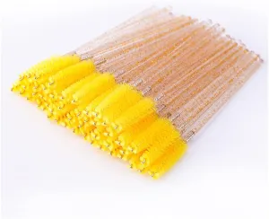 Eyelash Extension Disposable Eyebrow Brush Mascara Wand Applicator Spoolers Eye Lashes Cosmetic Brushes Set Makeup Tools (Color : 25pcs Yellow)
