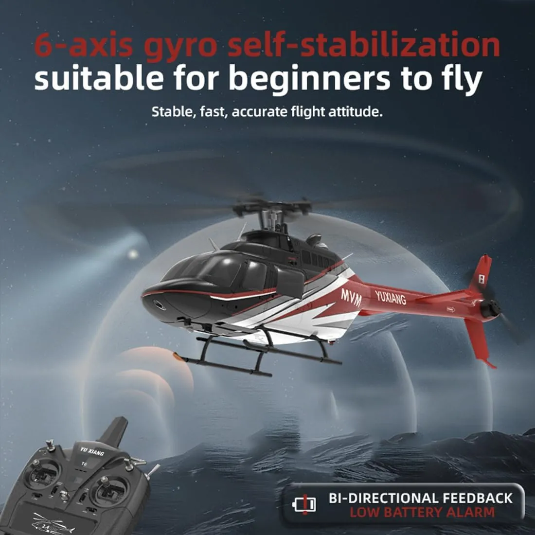 F08 RC Helicopter for Adults, 1/27 Scale 2.4G 6CH Remote Control Helicopter, Outdoor RC Aircraft Flying Model, RTF Version Creative Gifts
