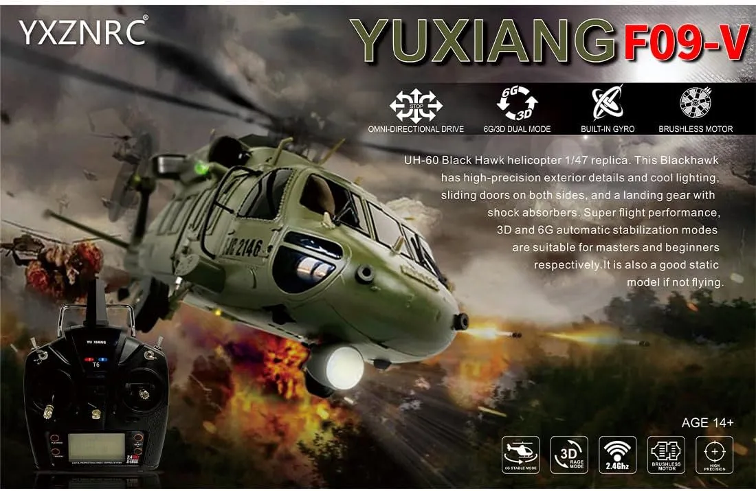 F09-V RC Helicopter for Adults, 1/47 Scale 2.4G 6CH Remote Control Helicopter, Outdoor RC Aircraft Flying Model, RTF Version Creative Gifts