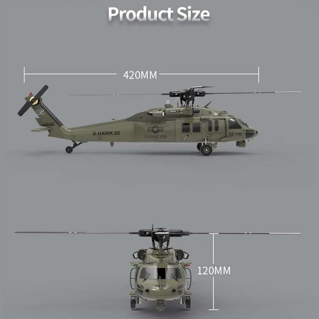 F09-V RC Helicopter for Adults, 1/47 Scale 2.4G 6CH Remote Control Helicopter, Outdoor RC Aircraft Flying Model, RTF Version Creative Gifts