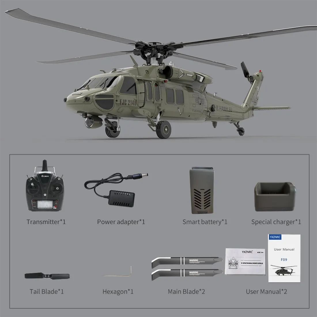 F09-V RC Helicopter for Adults, 1/47 Scale 2.4G 6CH Remote Control Helicopter, Outdoor RC Aircraft Flying Model, RTF Version Creative Gifts
