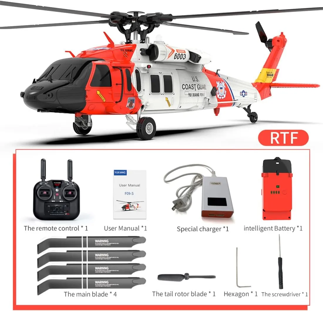 F09-V RC Helicopter for Adults 1/47 Scale 2.4G 6CH Remote Control Helicopter Outdoor RC Aircraft Flying Model RTF Version Creative Gifts(F09s,RTF Version)