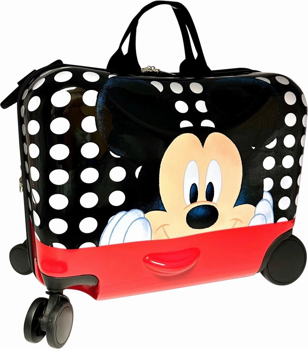 Fast Forward Ride-On 18"" Suitcase For Kids/Tow-Along Toddler Carry-On Luggage With Wheels (Mickey Mouse), Large