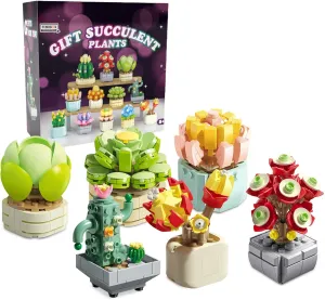 Feelo STEM Succulents Plants Building Set Mini Bricks Bonsai Model Christmas Brithday Gifts for Kids, Boys Girls Gift(6 Set)