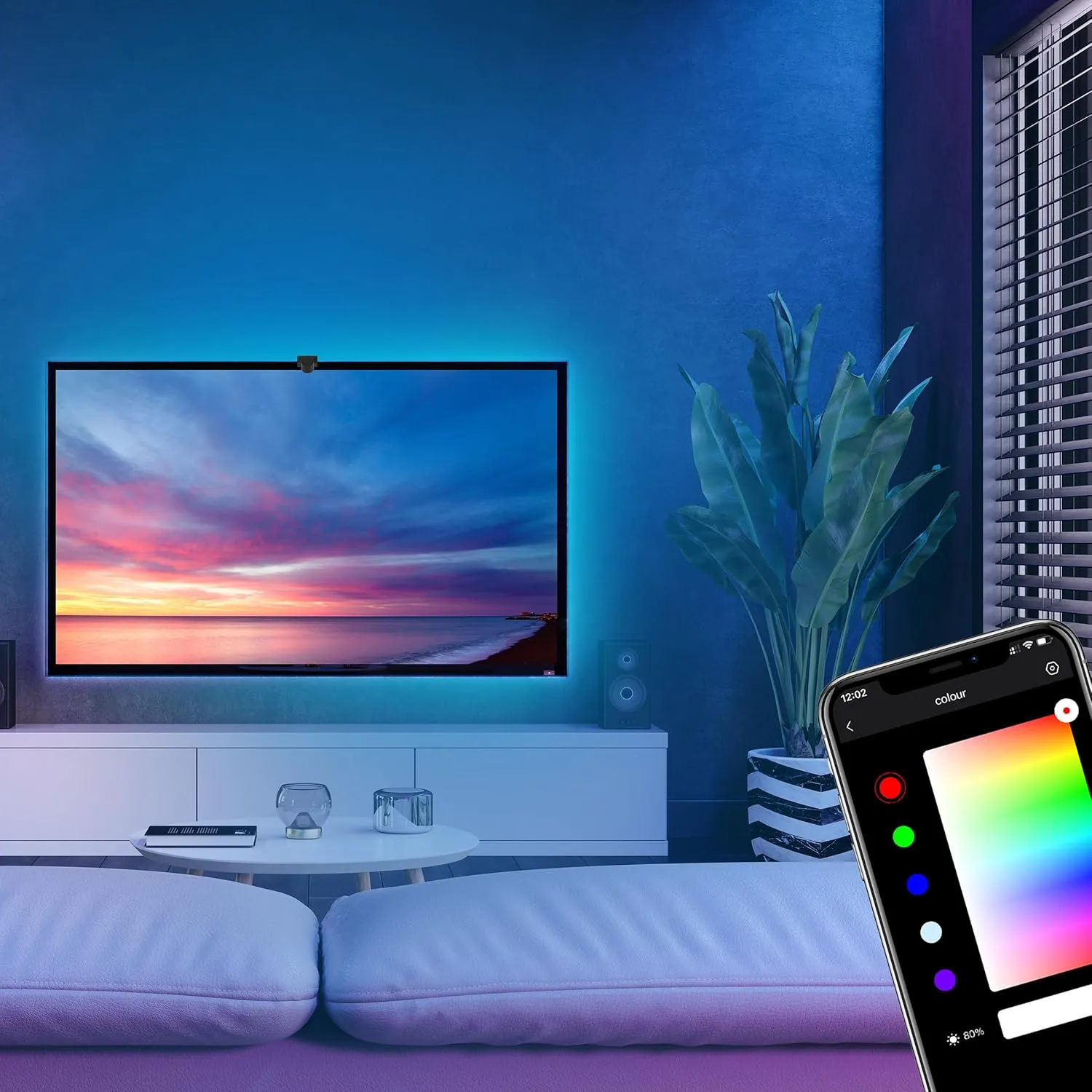 Feit Electric Smart TV Backlight with Color Sensor and 11.5ft LED Tape Light Supports 55"-85" TVs, RGB Backlight, No Hub Required - TAPETV85/RGB/AG