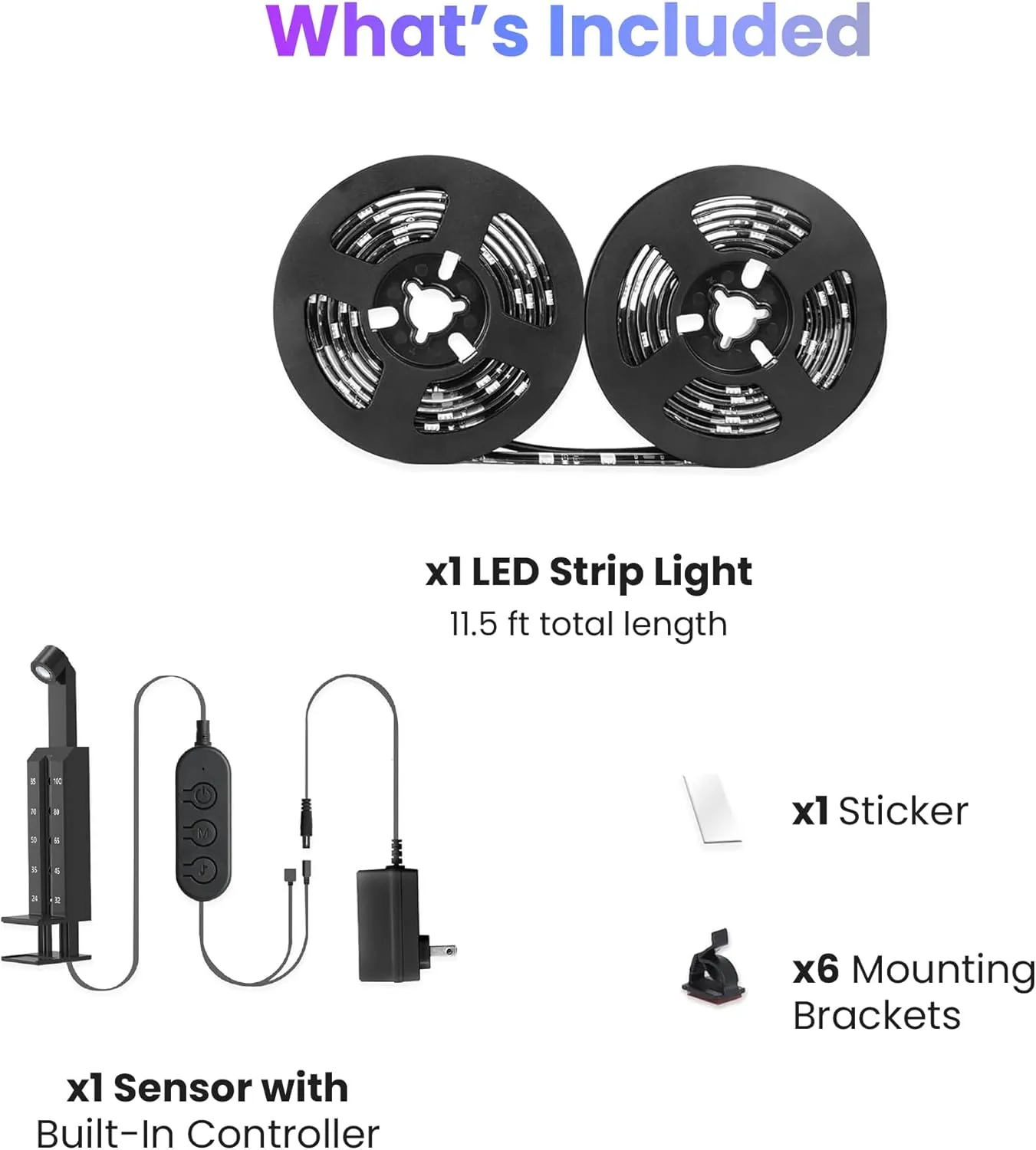 Feit Electric Smart TV Backlight with Color Sensor and 11.5ft LED Tape Light Supports 55"-85" TVs, RGB Backlight, No Hub Required - TAPETV85/RGB/AG