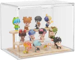 FEXIA Acrylic Display Case Clear for Collectibles, Figures Blind Box Birthday Gift, Stackable Storage Box with Magnetic Door Action