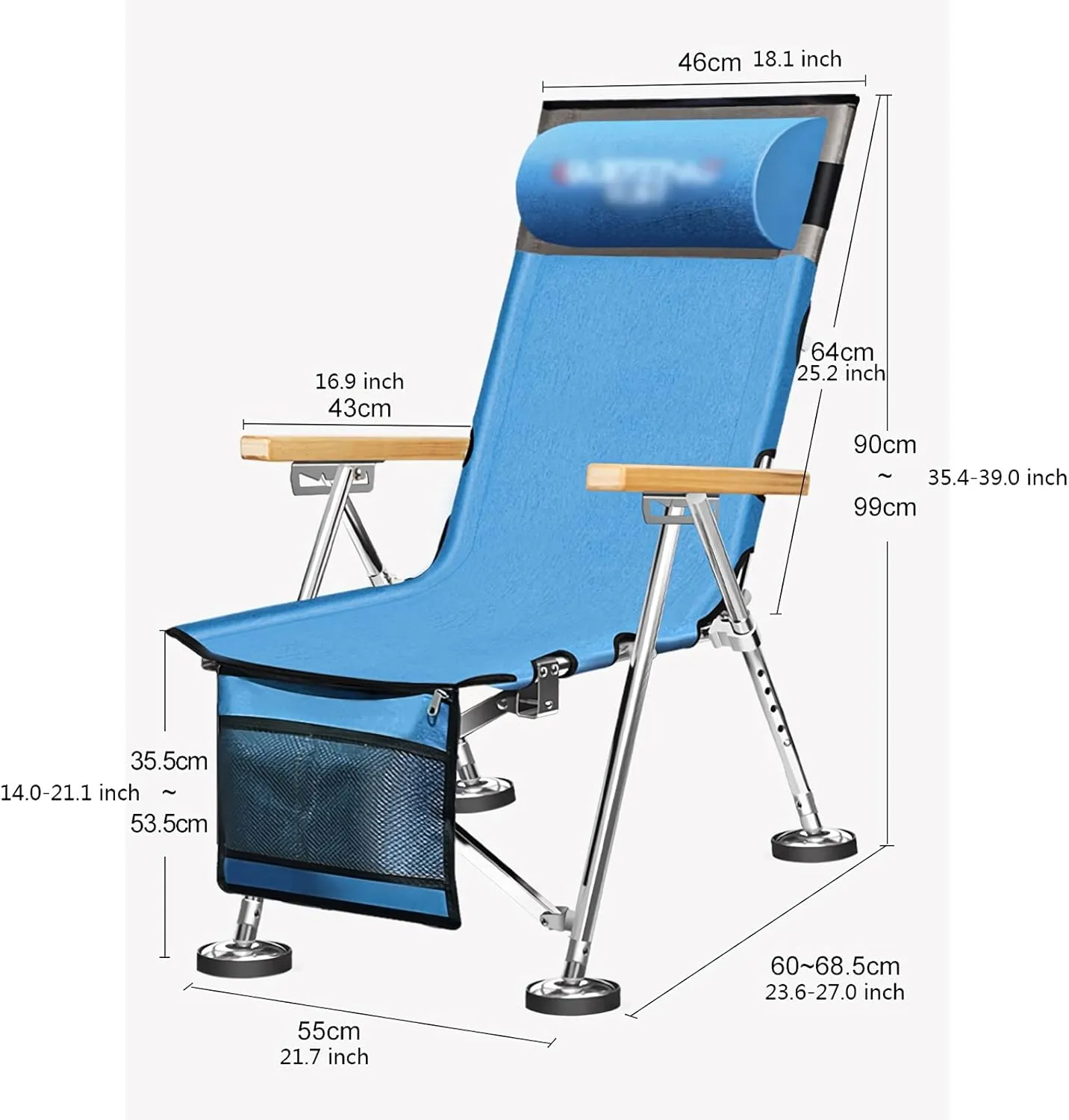 Fishing Chair Camping Folding Chair Adjustable Back Reclining Camp Chairs with Bag Pillow and Armrests for Fishing Hiking Beach 550lbs Capacity Folding Chair Fishing Fishing Camping Chair ( Color : Bi