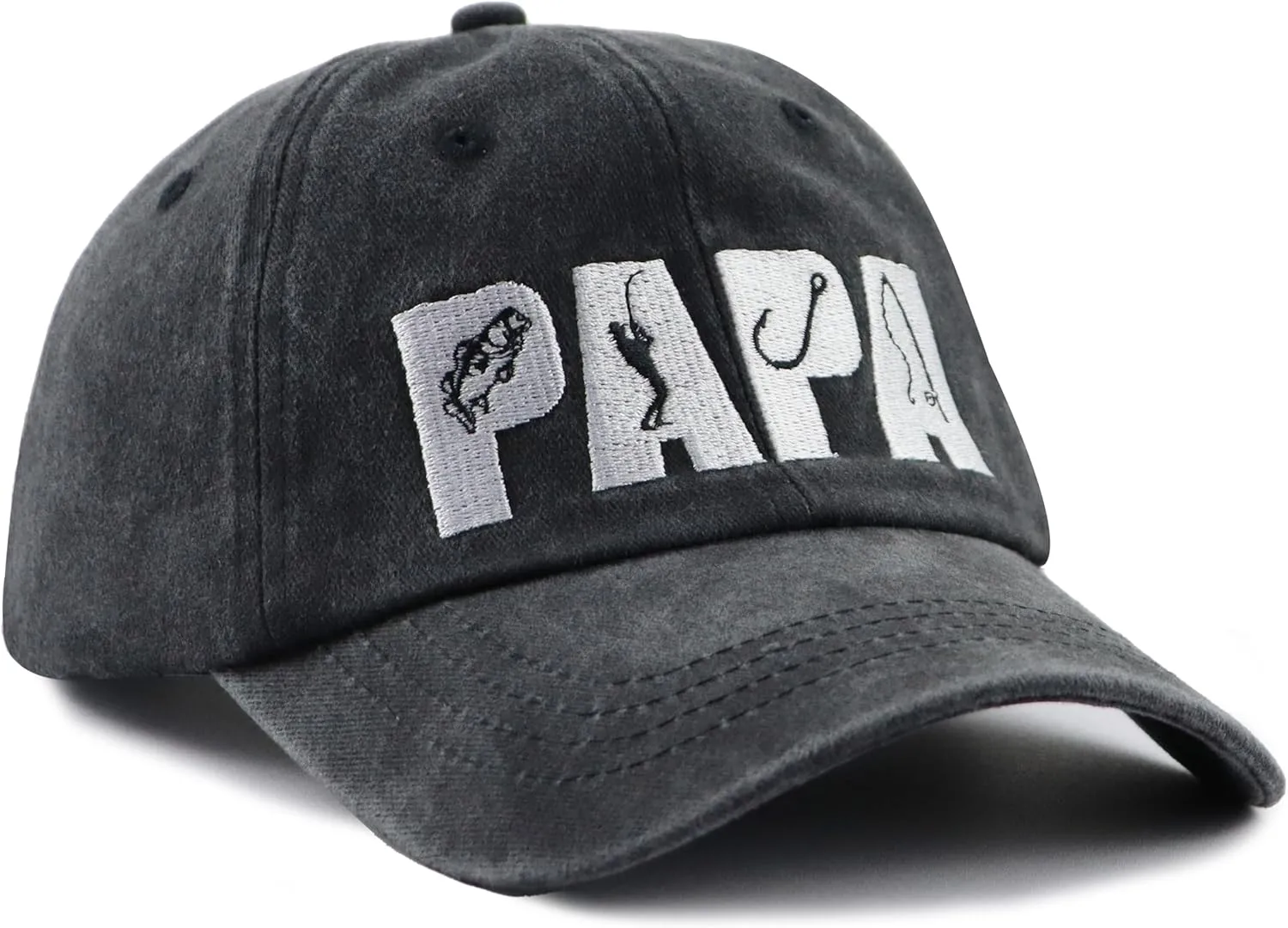 Fishing Papa Hats for Men, Funny Cotton Embroidered Fishing Decor Baseball Cap for Dad Father Papa