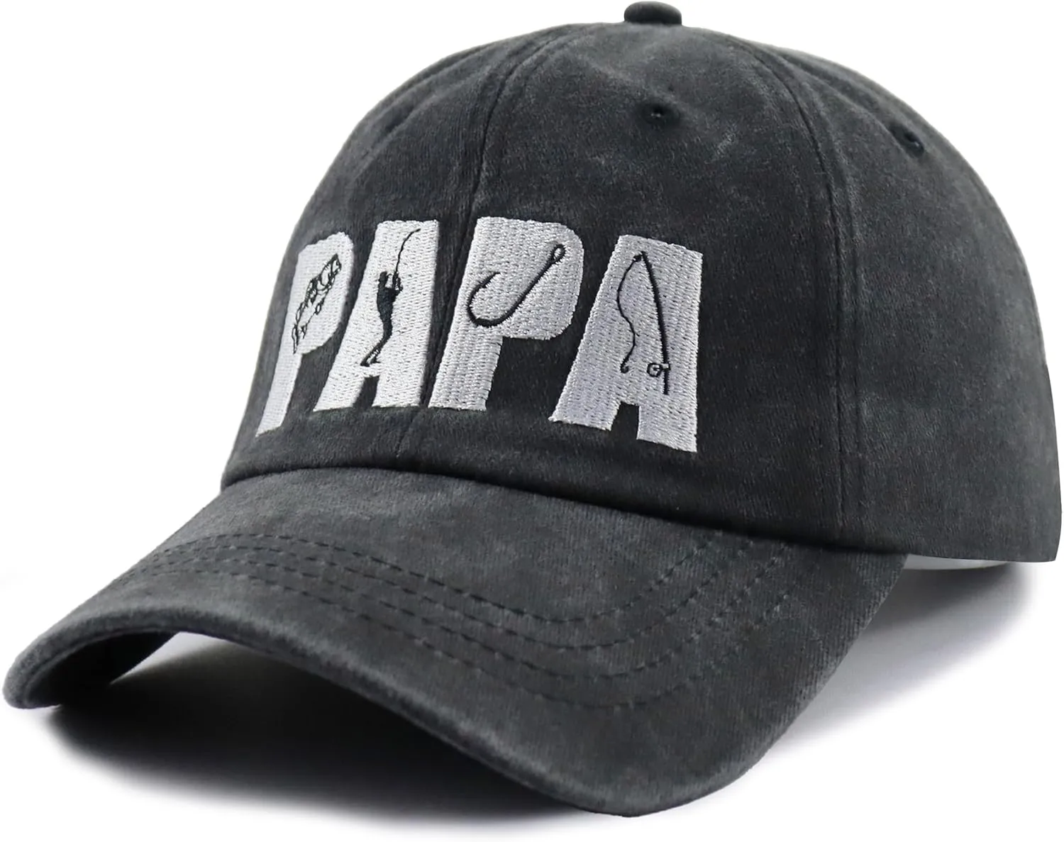 Fishing Papa Hats for Men, Funny Cotton Embroidered Fishing Decor Baseball Cap for Dad Father Papa