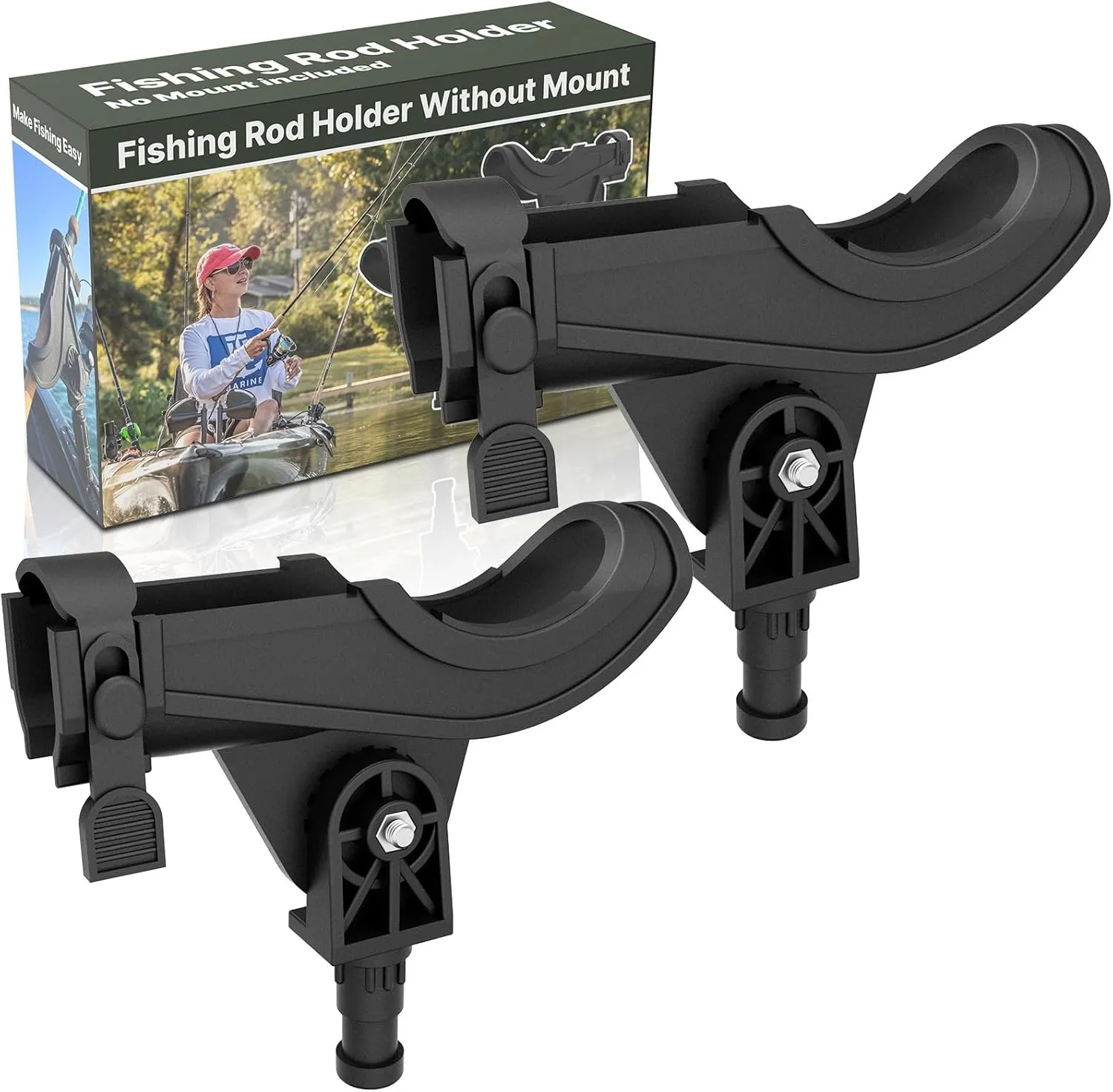 Fishing Rod Holder - No Mount Included, Compatible with Scotty Accessories, Quick-Release Strap for Spinning & Baitcaster Rods, Ideal for Kayaks, Canoes, and Small Boats, Pack of 2