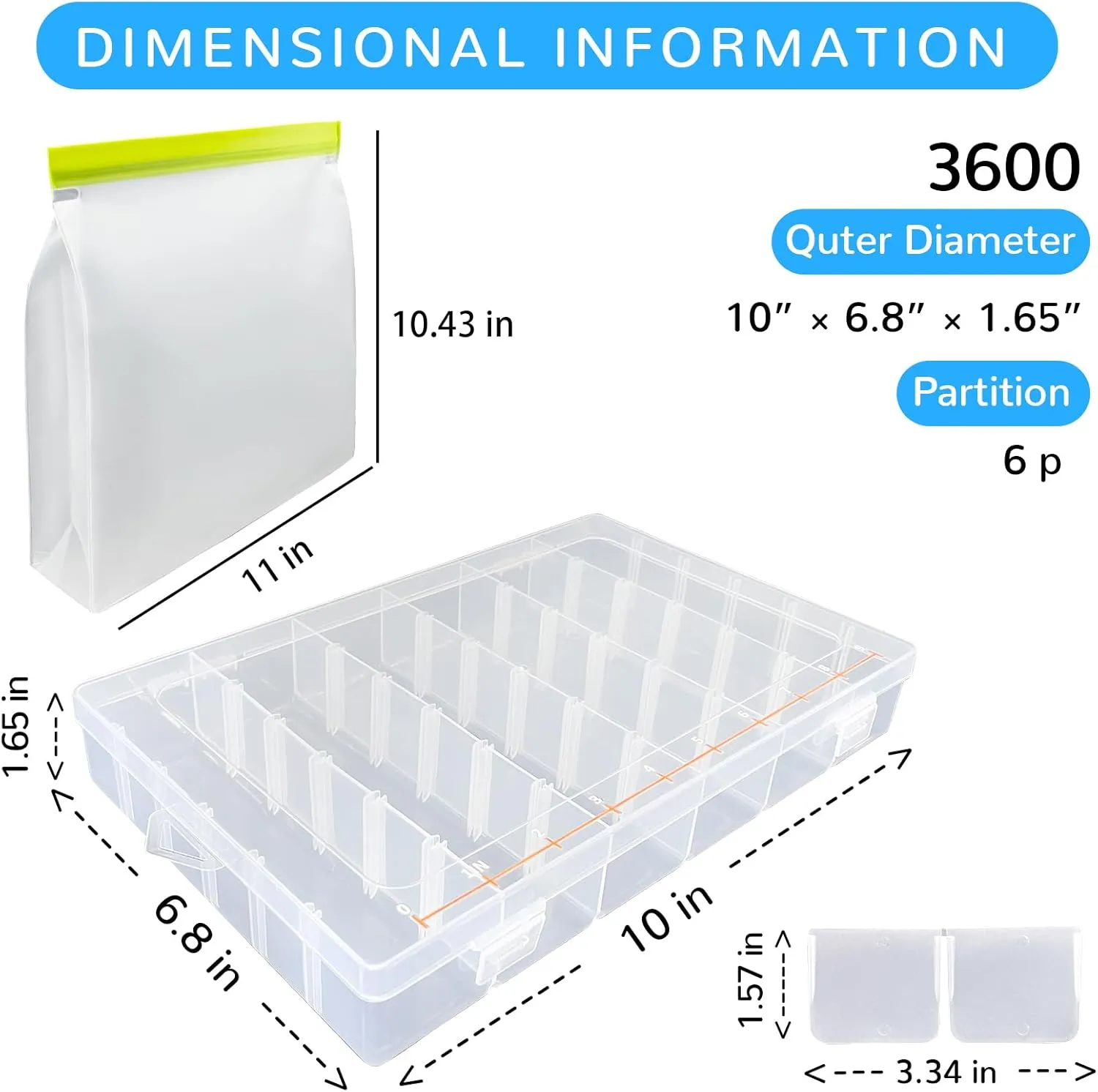 Fishing Tackle Boxes Waterproof 3600 Tackle Trays Clear Plastic Storage Organizer Box with Removable Dividers 4 Packs Box Storage Organizer for Fishing Lure Bait Hook Jewelry Craft Beads