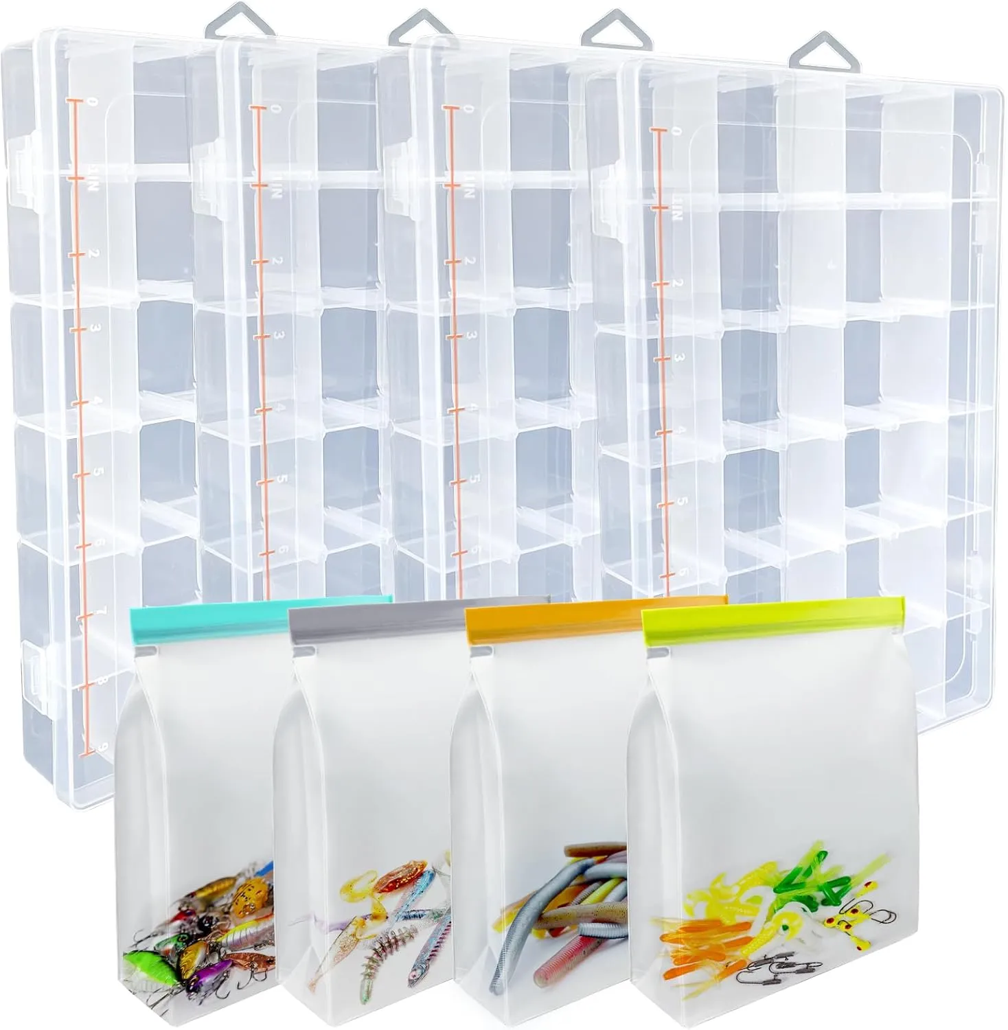 Fishing Tackle Boxes Waterproof 3600 Tackle Trays Clear Plastic Storage Organizer Box with Removable Dividers 4 Packs Box Storage Organizer for Fishing Lure Bait Hook Jewelry Craft Beads