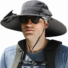 Fishing Hat with Built in Fan,Fishing Hats with Solar Powered Fans,UPF 50  Ultralight Wide Brim