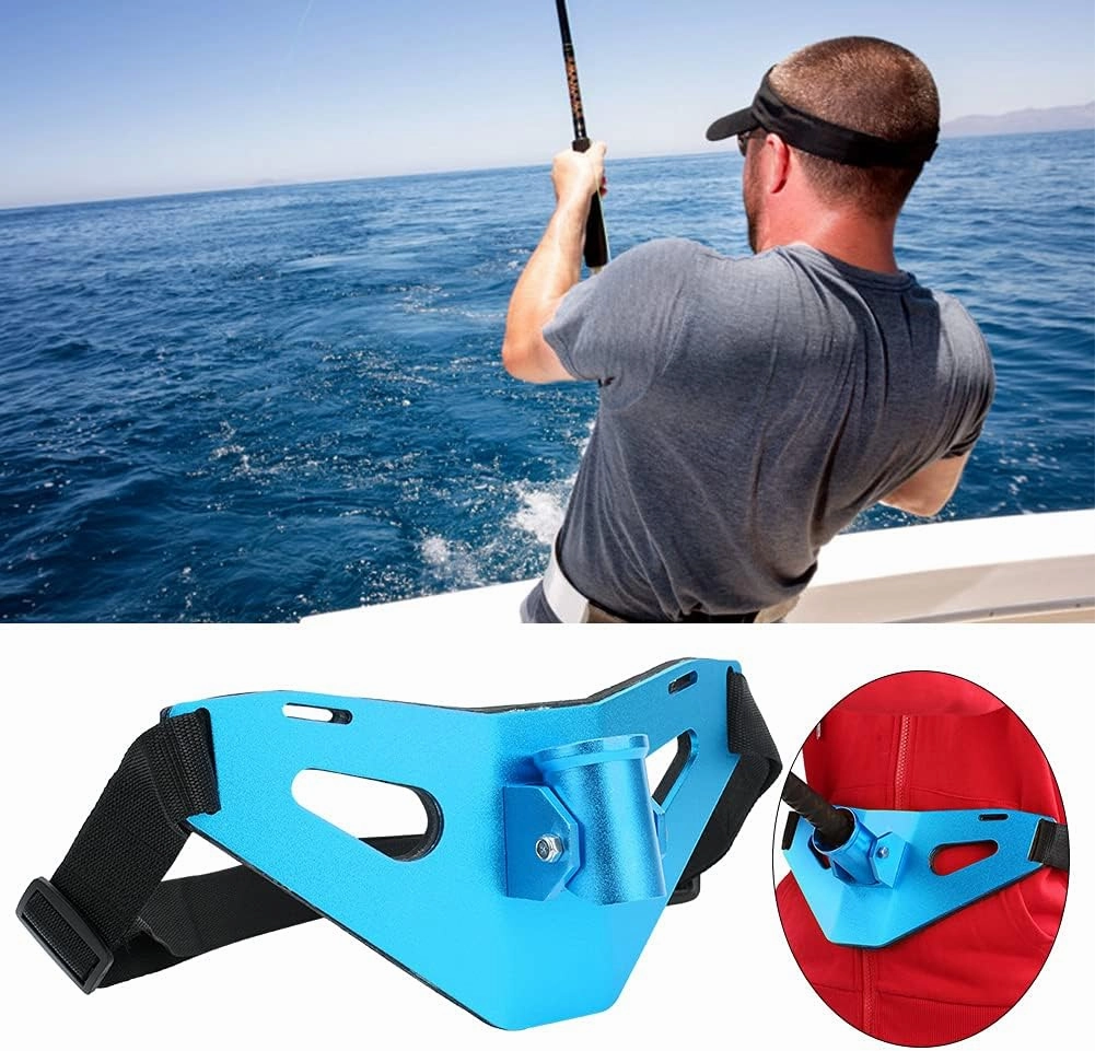 Fishing Rod Holder, Aluminium Alloy Adjustable Padded Fishing Stand Up Gimbal Belt for Large Fish