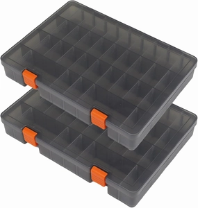 Fishing Tackle Box 2Packs Small Plastic Lure Storage Organizer Waterproof Grey Tray With Removable Dividers