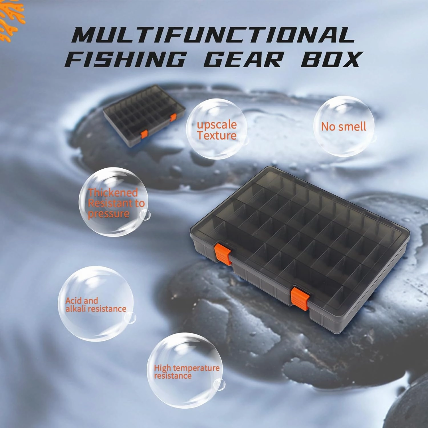 Fishing Tackle Box 2Packs Small Plastic Lure Storage Organizer Waterproof Grey Tray With Removable Dividers